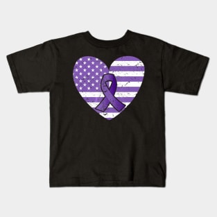 America Flag Heart Alzheimer Awareness  Family Gift Kids T-Shirt